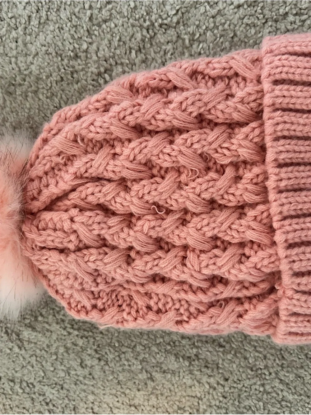 Cable Knit Pom Beanie in Blush Pink by